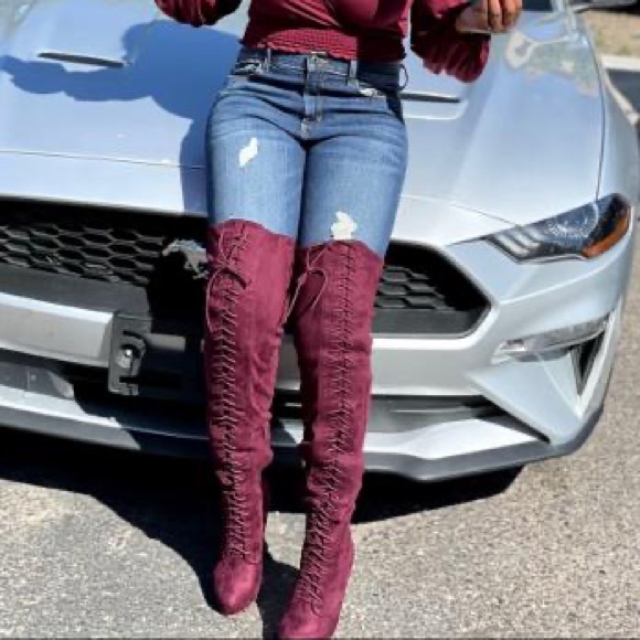 NIB Dark Olive Over The Knee Faux Suede Boots - Picture 6 of 6